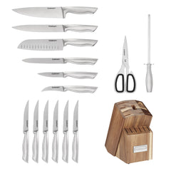 15pc Elite Series Stainless Steel Block Set with Acacia Block